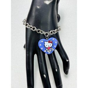 Hello Kitty Heart Bracelet Blue Enamel Rhinestones Chain Bracelet